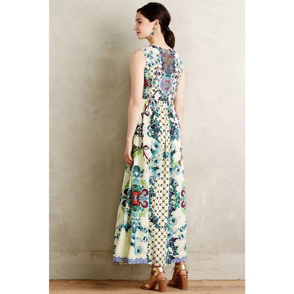 Anthro Hemant & Nandita Embroidered Canaria Maxi Boho Silk Floral Sleeveless XS - Picture 3 of 13